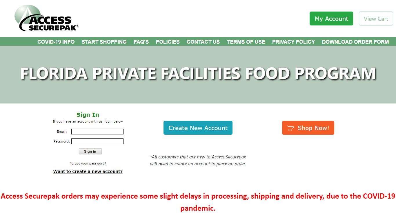 Florida Food Private Package Program - Access Securepak